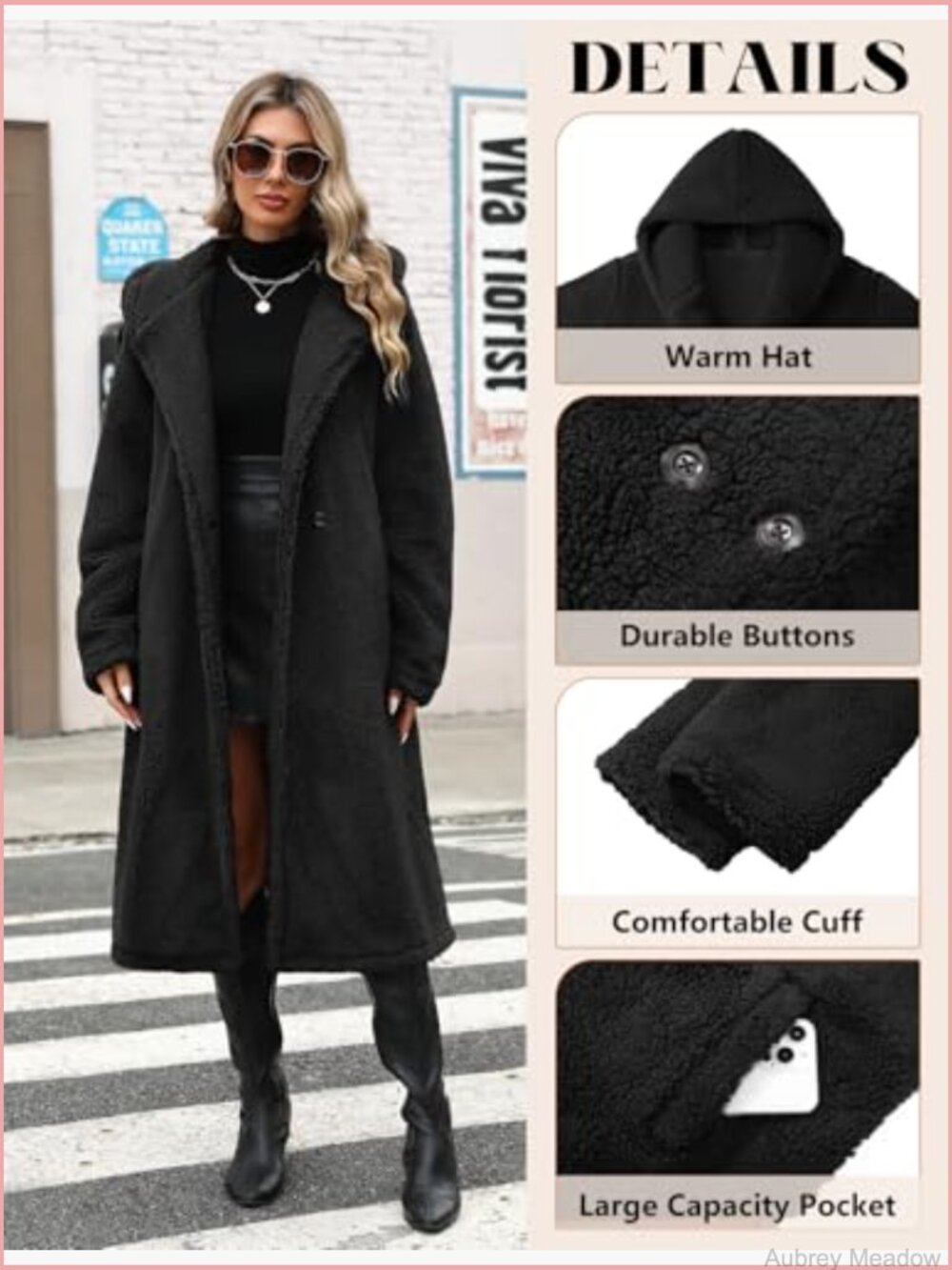 Women's Fuzzy Fleece Hooded Coat Winter Oversize Long Cardigan Jacket Warm Faux - Picture 2 of 7